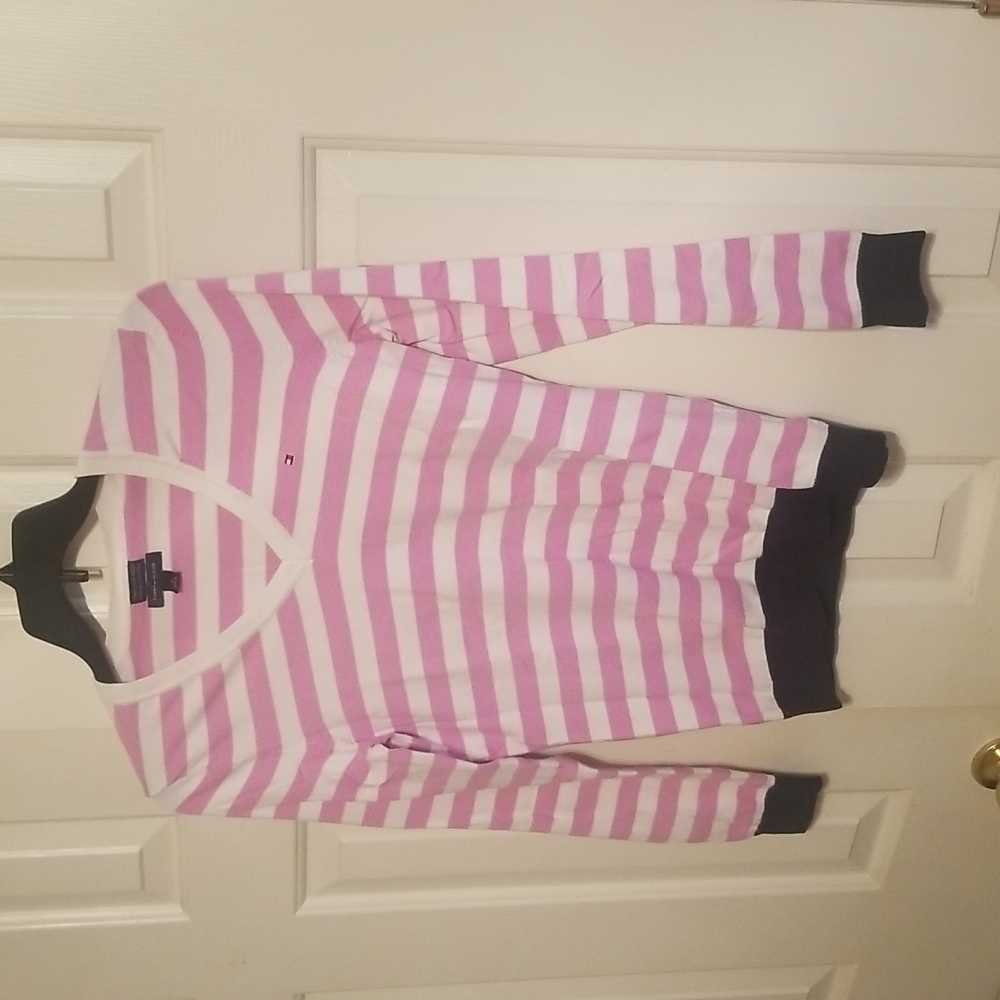 Tommy Hilfiger Sweater Prima Cotton Top Pink & White Stripes Women's Size M